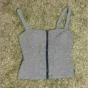 KENDALL & KYLIE Pacsun Zip Up Corset Tank Top | Striped Crop Top | Size Small